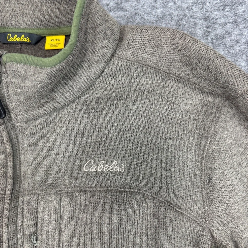 Cabelas Mens Fleece Full Zip Jacket XL Gray Green Trim Outdoor Casual‎